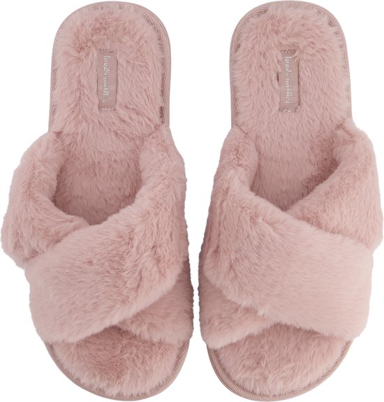 Crossed fake fur slippers